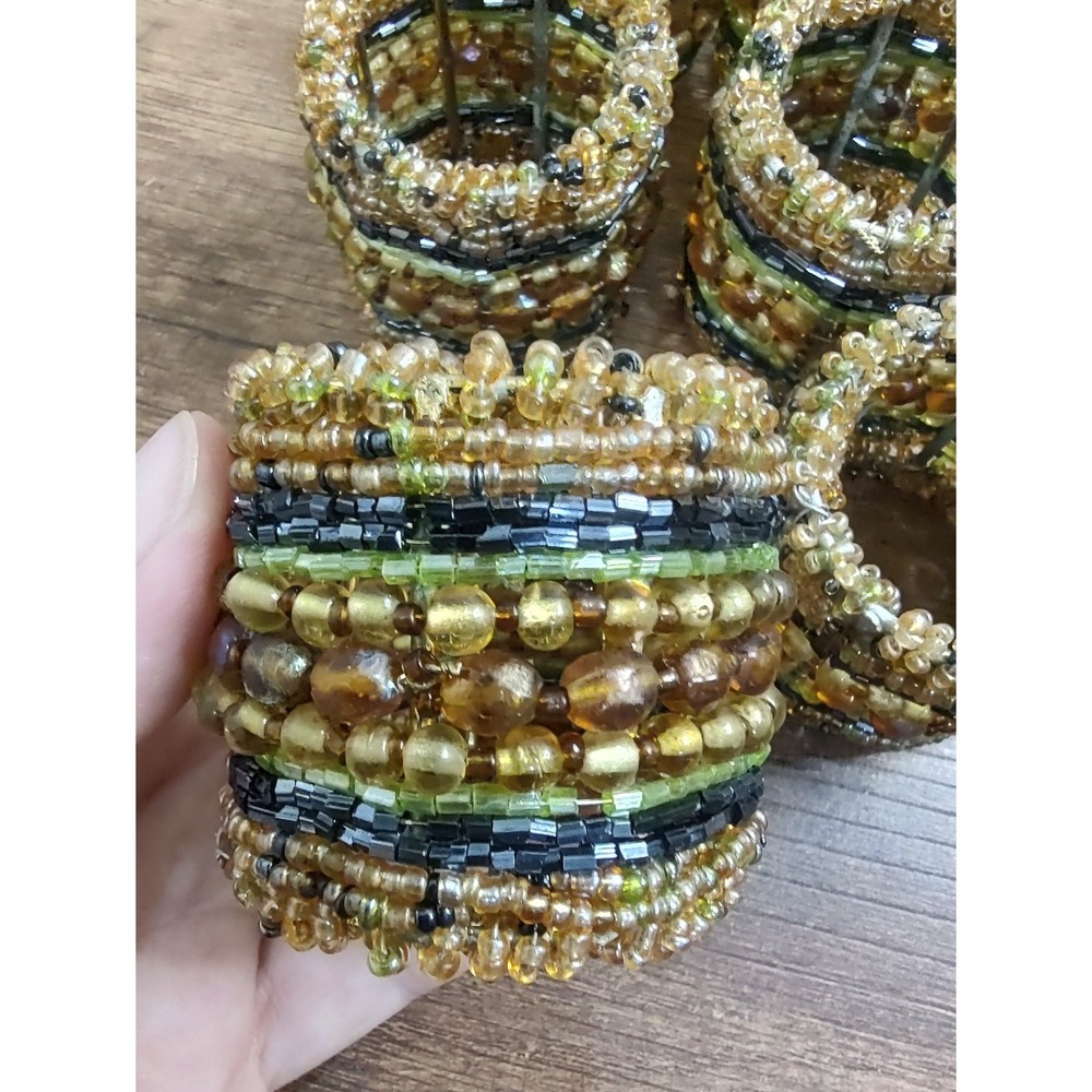 6 vintage BOHO, Moroccan India golden beaded napkin rings Pier One A6